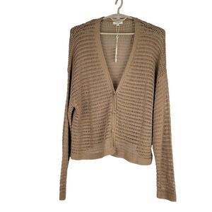 Max Studio London Button Cardigan Open Weave Slouchy Khaki Linen Blend XL NEW